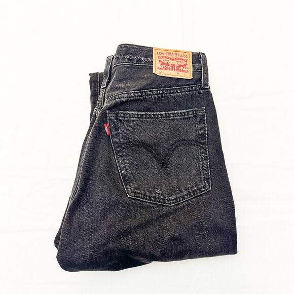Levi's 501 Black Charcoal Straight Denim Jeans Button Fly Ripped Size 30 x 32 - Picture 1 of 8